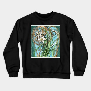 Two Daffodils and Branches Painting in Art Nouveau Style Crewneck Sweatshirt